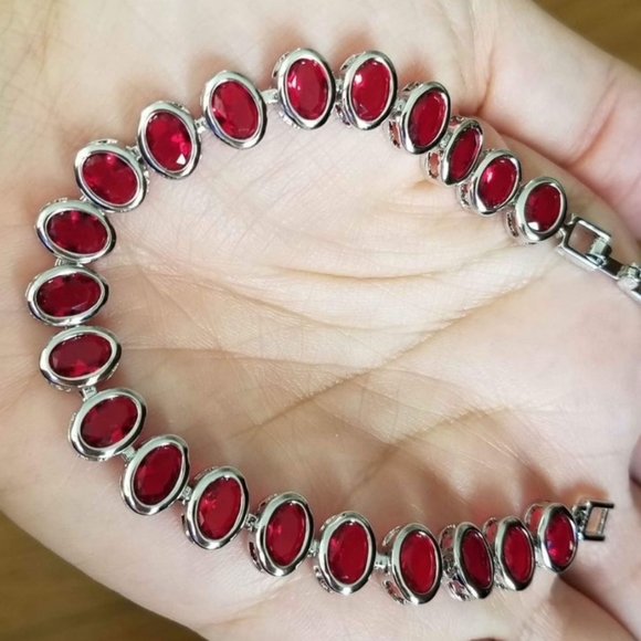 New 925 Silver Oval Cut Ruby Bezel Setting Bracelet for Women - Picture 8 of 8